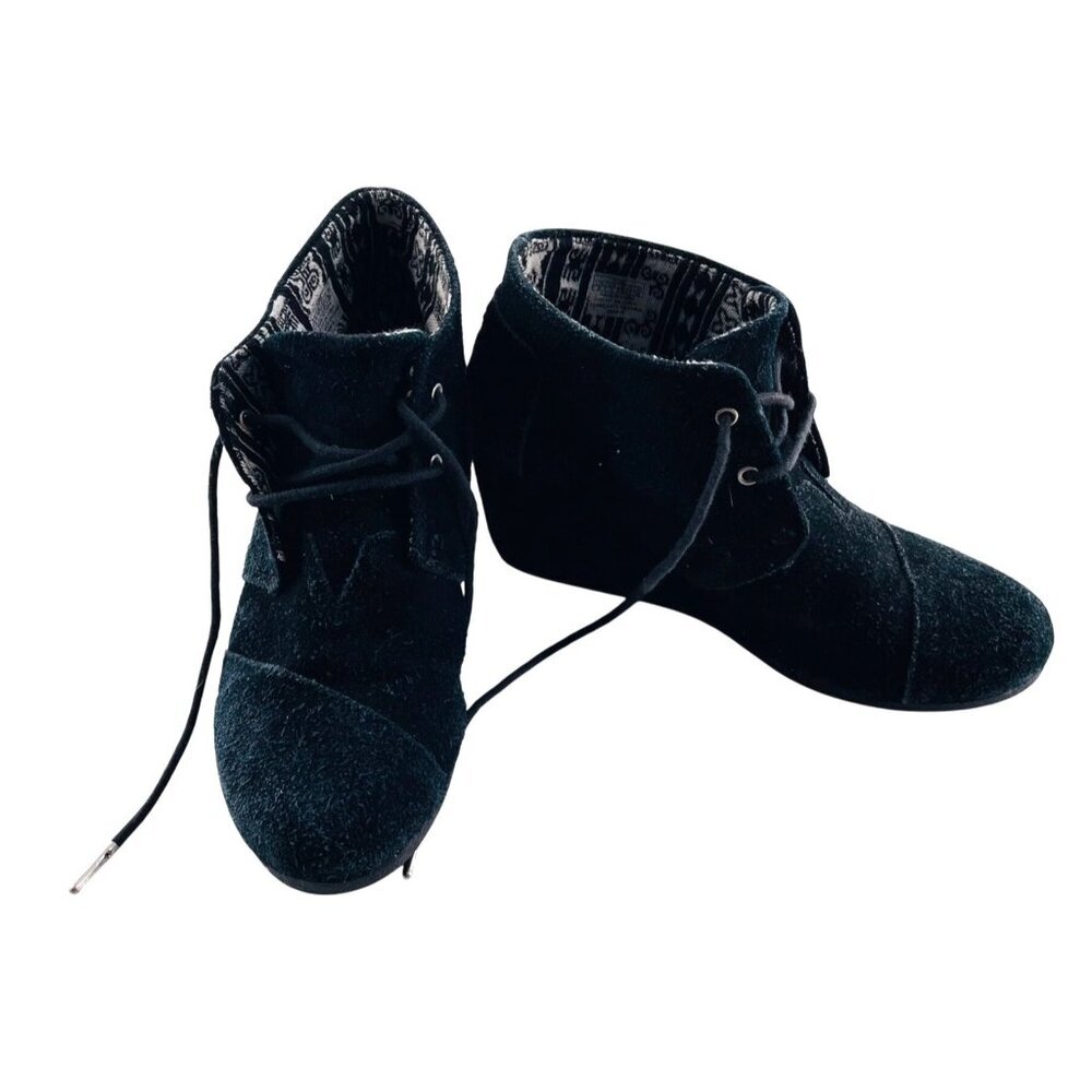 TOMS Womens Black Suede Lace-Up Ankle Booties‎ Wedge Size 9